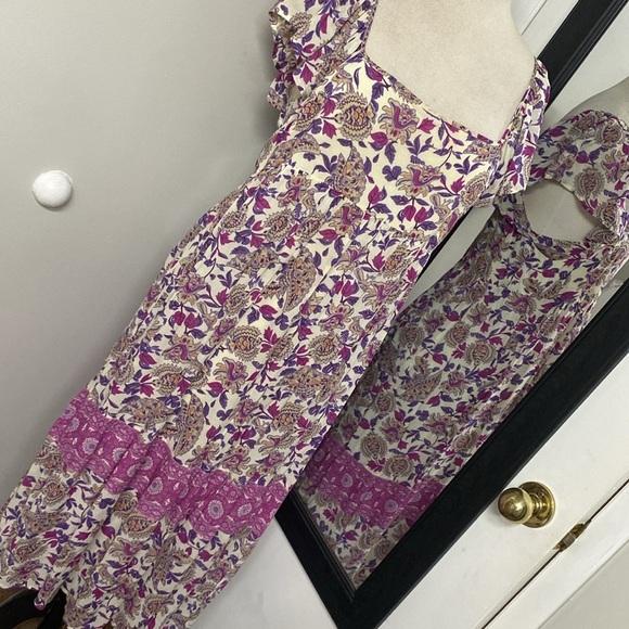 BA&SH YSEE FLORAL MIDI DRESS FLUTTER CAP SLEEVE LAGOONLOOK GRANNYCORE  MAIDEN - Picture 4 of 17